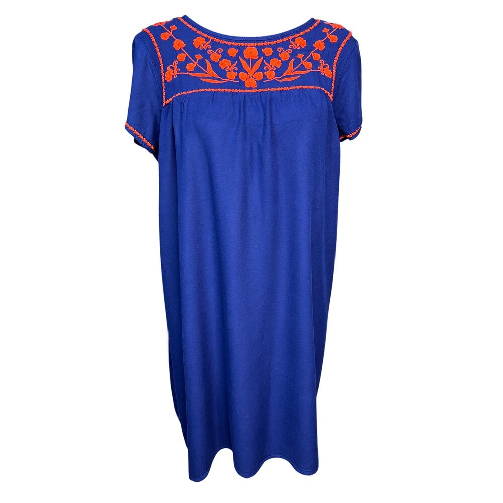 Old Navy Blue Embroidered Dress Women M Red Floral Boho Mexican Style Shift
